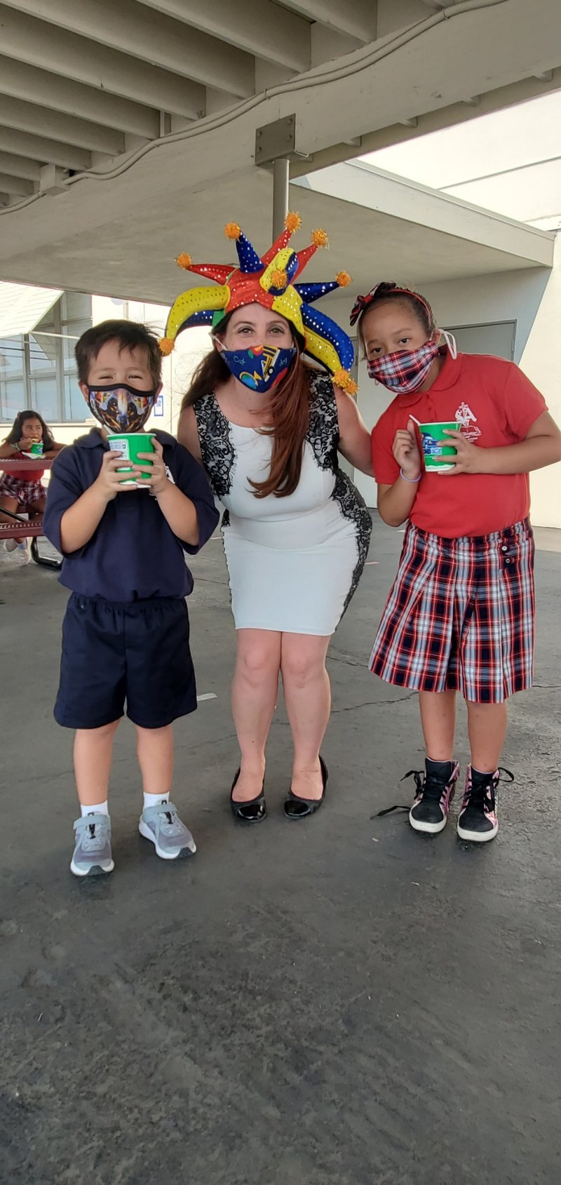 Principal Angela Mastantuono with students Veronica and Joshua at St. Anthony School in San Gabriel. (Courtesy St. Anthony School)
