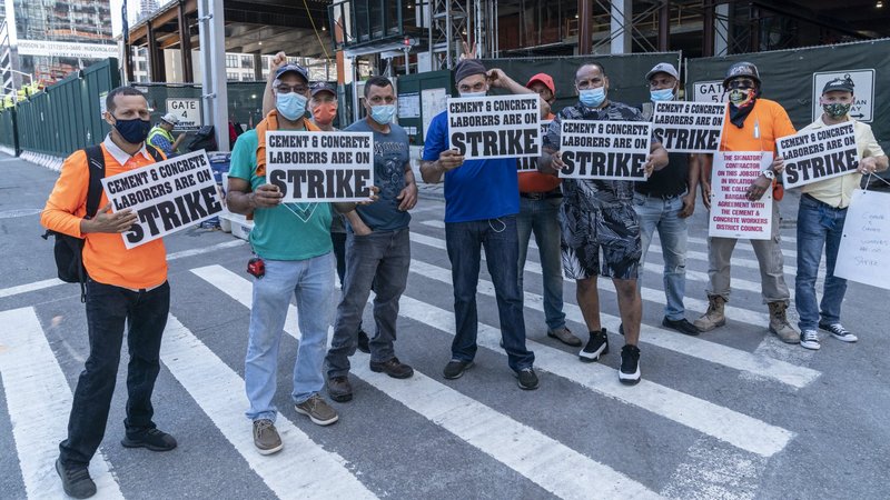 Union members in New York City hold a strike July 2, 2020. A Catholic Labor Network report shows more unionized employees at Catholic workplaces. (CNS photo/Lev Radin, Sipa USA via Reuters)