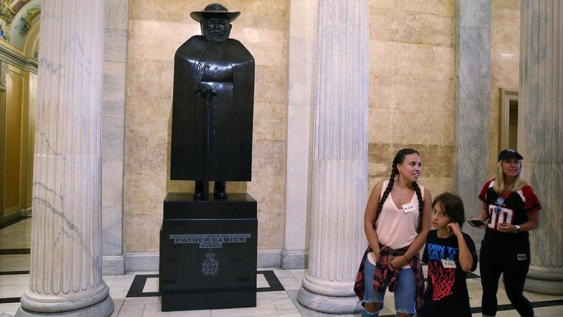 A sculpture of St. Damien of Molokai is seen at the U.S. Capitol in Washington in this 2017 file photo. (CNS photo/Tyler Orsburn)