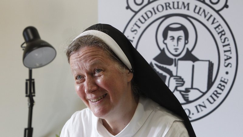 Dominican Sister Helen Alford, vice rector of Rome's Pontifical University of St. Thomas Aquinas, gives an interview at the university Sept. 10, 2020. Sister Alford is the newest member of the Pontifical Academy of Social Sciences. (CNS photo/Robert Duncan)