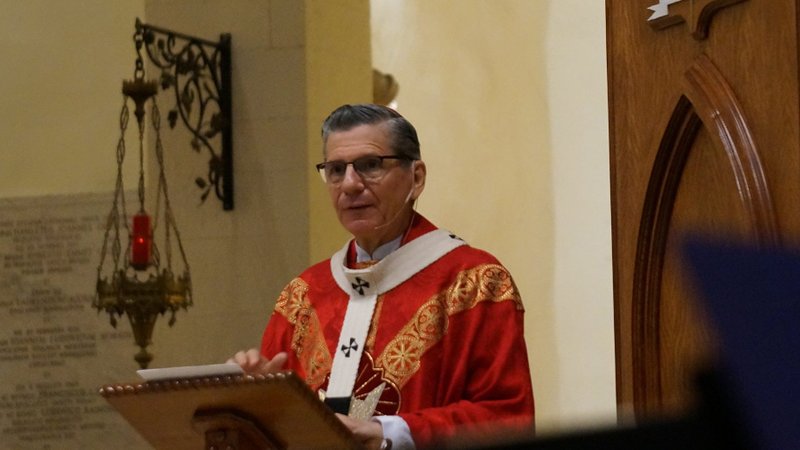 Archbishop Gustavo Garcia-Siller of San Antonio speaks about the Gospel reading at a Mass Sept. 14, 2020, at San Fernando Cathedral. During the liturgy, the archbishop promulgated a new pastoral letter "Transformed by Hope, Let Us Rebuild Our Tomorrow!" to all the people of the Archdiocese of San Antonio. The letter addresses the challenge of the COVID-19 pandemic. (CNS photo/courtesy Jordan McMorrough, Archdiocese of San Antonio)