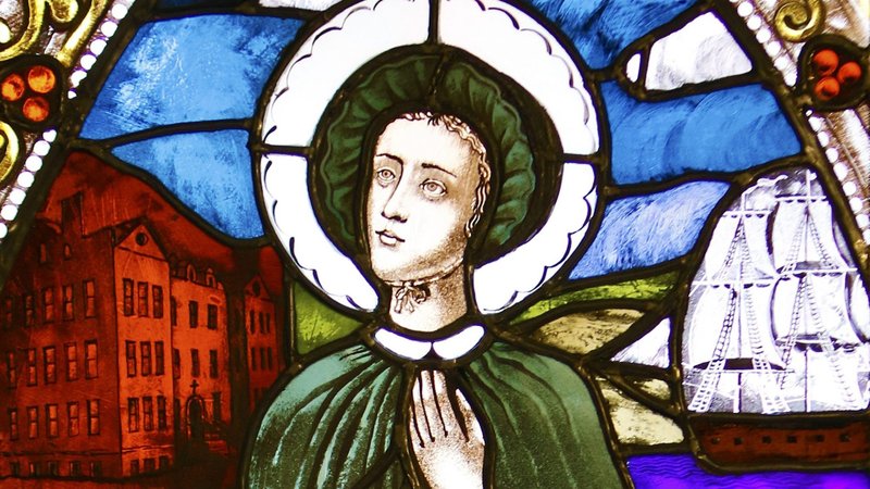 St. Elizabeth Ann Seton in a stained-glass window at the Basilica of St. Patrick's Old Cathedral in New York City. (Catholic News Service/Gregory A. Shemitz)