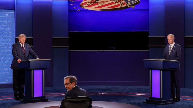 President Donald Trump and Democratic presidential nominee Joe Biden participate in their first 2020 presidential campaign debate with moderator Chris Wallace of Fox News Channel Sept. 29 on the campus of the Cleveland Clinic at Case Western Reserve University in Cleveland. (CNS photo/Jonathan Ernst, Reuters)