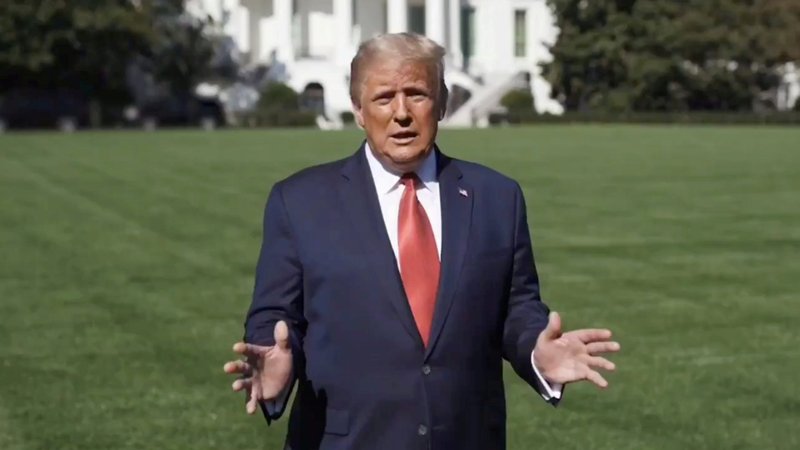 President Donald Trump speaks outside the White House in this still image taken from a social media video released Oct. 8, 2020, in which he describes his treatment for COVID-19 with an experimental antibody drug from Regeneron Pharmaceuticals. (CNS photo/@realDonaldTrump via Reuters)