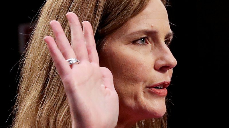 Judge Amy Coney Barrett of the U.S. Court of Appeals for the 7th Circuit, President Donald Trump's nominee for the U.S. Supreme Court, is sworn in during a confirmation hearing before the Senate Judiciary Committee on Capitol Hill in Washington Oct. 12, 2020. (CNS photo/Leah Millis, Pool via Reuters)