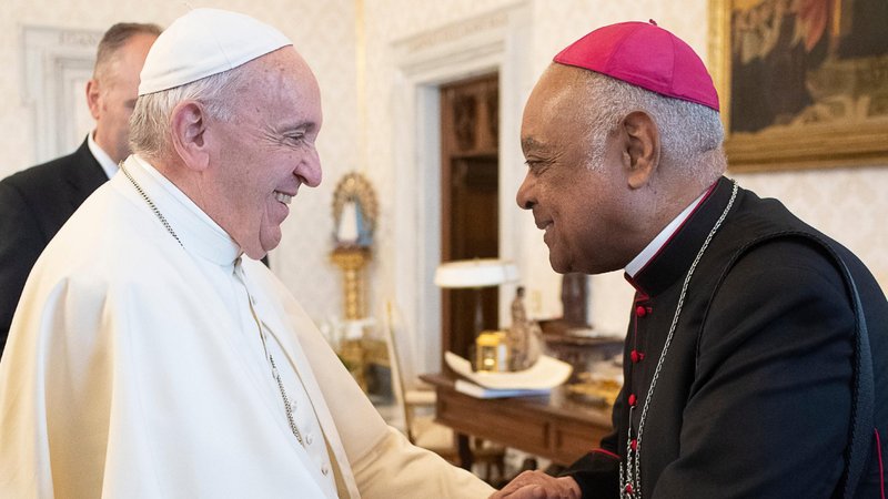 Archbishop Wilton D. Gregory of Washington was one of 13 new cardinals named by Pope Francis Oct. 25. Archbishop Gregory is pictured meeting the pope during a meeting with U.S. bishops making their "ad limina" visits to the Vatican in this Dec. 3, 2019, file photo. (CNS photo/Vatican Media)