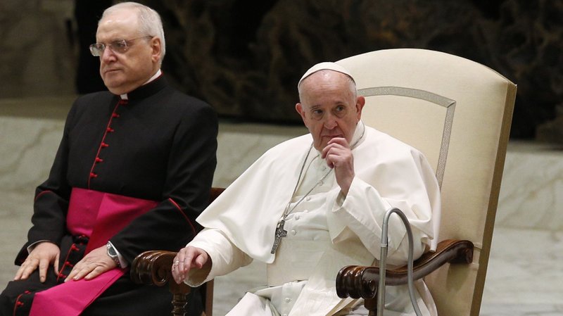 Pope Francis leads his general audience in the Paul VI hall at the Vatican Oct. 28, 2020. (CNS photo/Paul Haring)