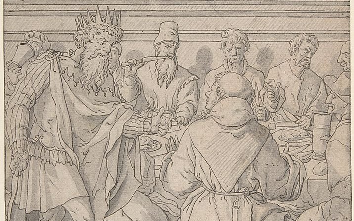 “Scene From The Parable of The Wedding Feast: The King Denouncing a Man Who Was Not Wearing a Wedding Robe,” anonymous, 16th century, Netherlandish. (Wikimedia Commons)
