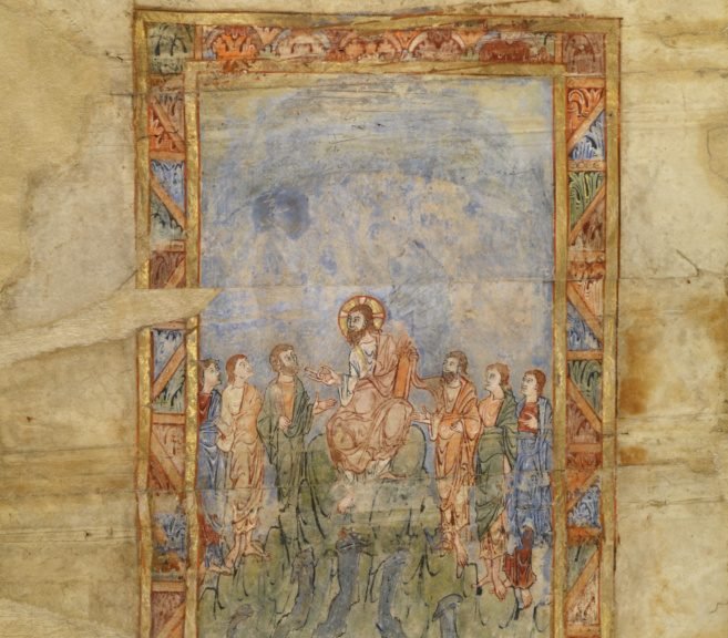 “Christ Teaching,” Anglo-Saxon, possibly Canterbury, circa 1000. (Getty)