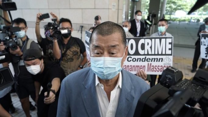 Jimmy Lai arrives at a court in Hong Kong, Thursday, Oct. 15, 2020. (Kin Cheung/AP via Crux)
