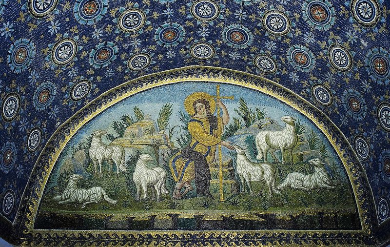 “The good Shepherd” mosaic in the Mausoleum of Galla Placidia, UNESCO World Heritage site, Ravenna, Italy, fifth century A.D.