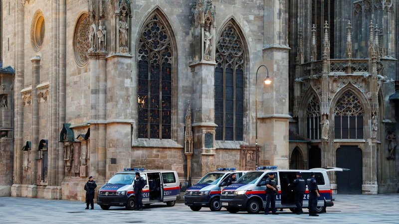 Police officers stand guard outside St. Stephan's Cathedral in Vienna Nov. 3, 2020, following a deadly shooting spree in the city the previous day. (CNS photo/Leonhard Foeger, Reuters)