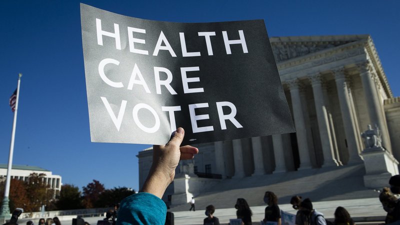 People demonstrate in support of the Affordable Care Act outside the U.S. Supreme Court in Washington Nov. 10, 2020. (CNS photo/Tyler Orsburn)