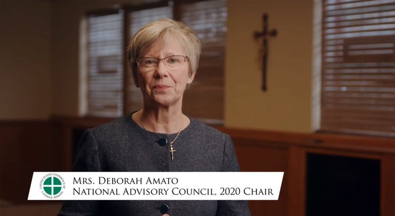 Deborah Amato, chairwoman of the National Advisory Council, addresses the U.S. Conference of Catholic Bishops' fall general assembly in a prerecorded message Nov. 16, 2020. The bishops' meeting was convened virtually due to the coronavirus pandemic. (CNS photo/Screen Grab)