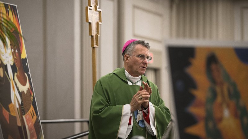 Archbishop Timothy P. Broglio of the U.S. Archdiocese for the Military Services celebrates morning Mass Jan. 27, 2020, during the Catholic Social Ministry Gathering in Washington. (CNS photo/Tyler Orsburn)