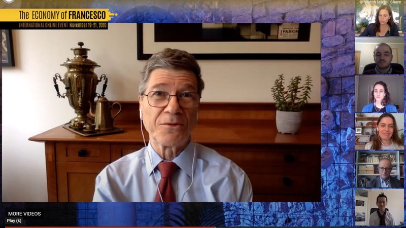 Jeffrey D. Sachs, an economist and professor of Sustainable Development at Columbia University, participates in the "Economy of Francesco" virtual meeting in this screen capture from YouTube Nov. 19, 2020. The meeting is a project of Pope Francis, who has called for a different kind of economy that better respects humanity and nature. The pope is scheduled to address the meeting Nov. 21. (CNS photo)