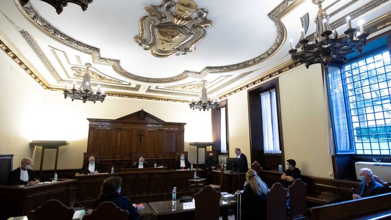 The Vatican City State criminal court is seen Oct. 14, 2020, during the opening of the trial of two Italian priests accused of sexual abuse at a minor seminary inside the Vatican. Father Gabriele Martinelli, 28, was accused of repeatedly sexually abusing a younger student at the seminary and Msgr. Enrico Radice, 71, former rector of the seminary, was accused of obstructing the investigation into the younger priest. (CNS photo/Vatican Media via Reuters)