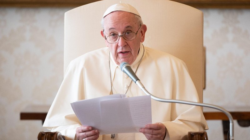 Pope Francis leads his general audience in the library of the Apostolic Palace at the Vatican Nov. 25, 2020. (CNS photo/Vatican Media)