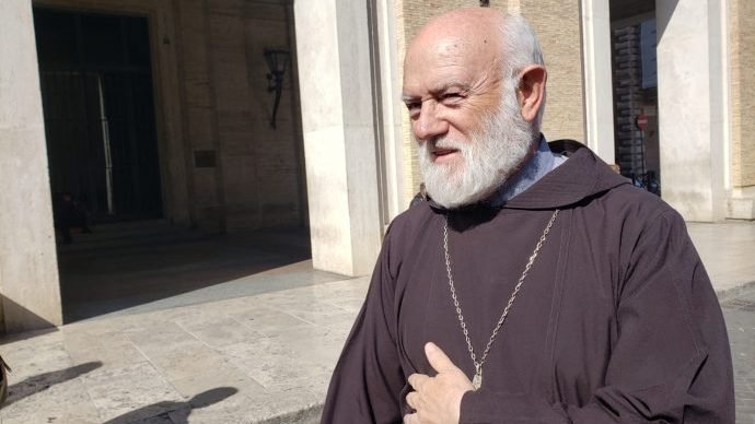 Chilean Bishop Celestino Aos, appointed by Pope Francis as apostolic administrator of the Archdiocese of Santiago, Chile, speaks with journalists April 8, 2019. (Inés San Martín/Crux)