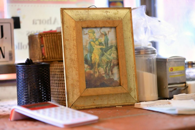 An devotional image of St. Martin of Tours at "El Rancho Grande," a Mexican restaurant near LA's Placita Olvera. (David Amador Rivera)