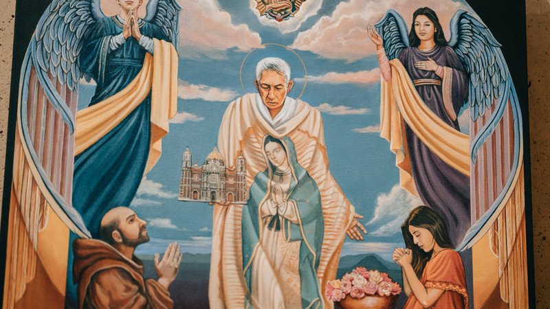 This painting by artist Laura Vasquez Rodriguez seen Nov. 20, 2019, was part of an exhibit in honor of Our Lady of Guadalupe and St. Juan Diego at the Cathedral of Our Lady of the Angels in Los Angeles. (Archdiocese of Los Angeles)