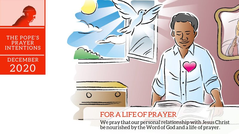 An illustration of Pope Francis' prayer intention for December 2020 was published by the Pope's Worldwide Prayer Network, formerly known as the Apostleship of Prayer. On Dec. 3, 2020, Pope Francis established a Vatican foundation to support the network. (CNS photo/courtesy Pope's Worldwide Prayer Network)