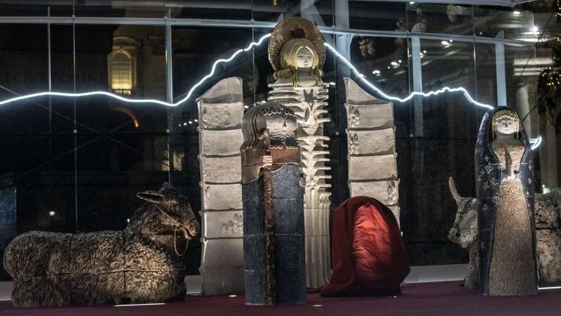 The Vatican’s nativity scene is unveiled in St. Peter’s Square Dec. 11, 2020. (Daniel Ibáñez/CNA)