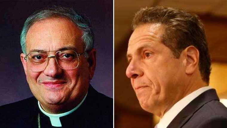 Left: Bishop Nicholas DiMarzio of Brooklyn. CNA file photo / Right: New York Gov. Andrew Cuomo, pictured in 2016. (a kat/Shutterstock via CNA)