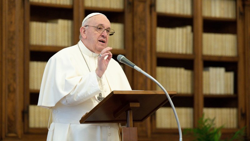 Pope Francis leads the midday recitation of the Angelus Jan. 17, 2021, from the library of the Apostolic Palace at the Vatican. (CNS photo/Vatican Media)