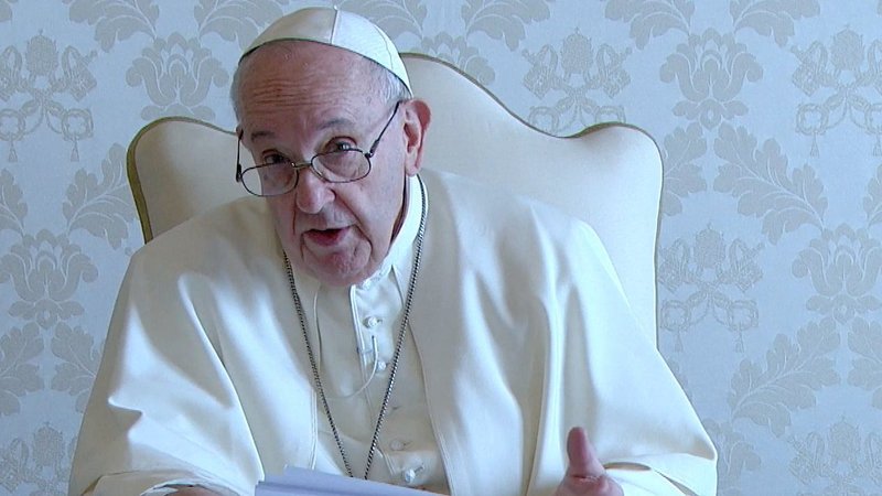 A screenshot shows Pope Francis delivering a video message to a virtual meeting of priests and bishops of Venezuela Jan. 19, 2021. The pope encouraged them to remain united in the face of pastoral challenges they face due to the COVID-19 pandemic. (CNS screenshot/Vatican)