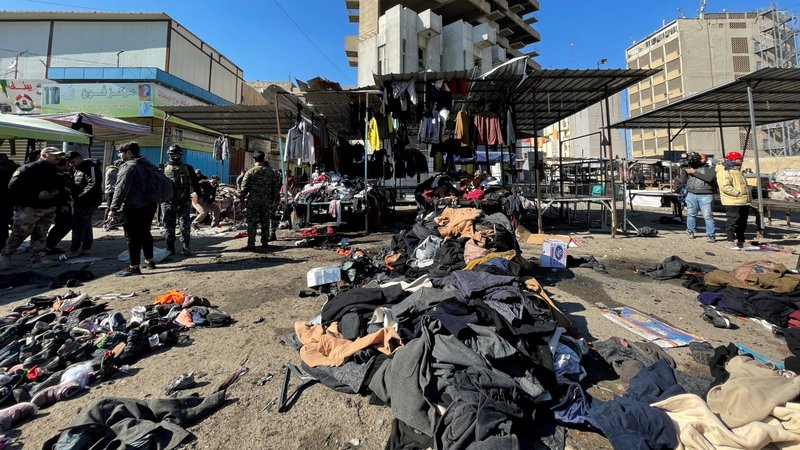 The site of a suicide bombing attack in a central market in Baghdad is seen Jan. 21, 2021. Pope Francis expressed his condolences to Iraqi President Barham Salih after the bombings, which killed dozens of people. The pope is scheduled to visit Iraq March 5-8. (CNS photo/Thaier al-Sudani, Reuters)