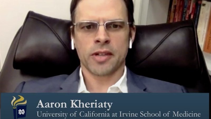 This is a screen grab of Dr. Aaron Kheriaty, the director of the medical ethics program at the University of California at Irvine School of Medicine. He was on a Jan. 12, 2021, panel on faith-centered health care during a virtual conference focused on unity and the common good hosted at the University of Notre Dame Jan. 12-14, 2021. (CNS screen grab)