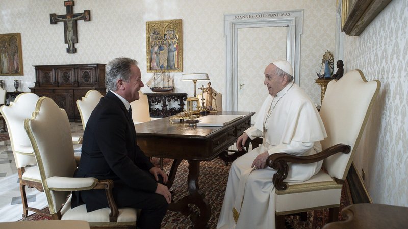 Pope Francis meets with David Beasley, executive director of the World Food Program, at the Vatican Jan. 28, 2021. On the same day, the WFP issued a joint press release with UNICEF warning that millions of children have missed meals since the start of the COVID-19 pandemic. (CNS photo/Vatican Media)