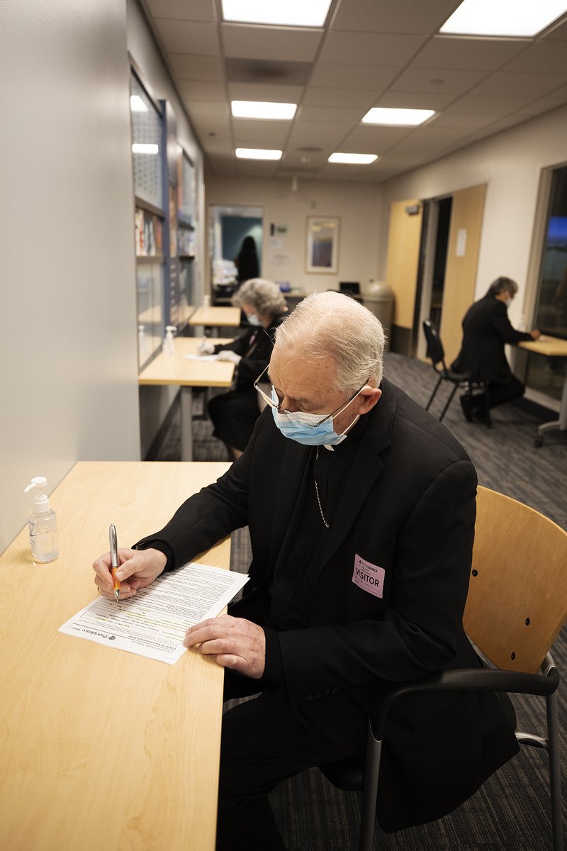 Archbishop Gomez and Auxiliary Bishop Alex Aclan both received the first dose of the Pfizer-BioNTech COVID-19 vaccine the morning of Jan. 21 at Providence St. John's Health Center in Santa Monica. (Victor Alemán/Angelus News)