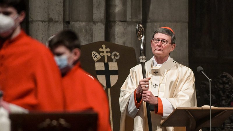 German Cardinal Rainer Maria Woelki of Cologne stands with his crosier as he celebrates Mass at the cathedral in Cologne Feb. 2, 2021. The cardinal faces deep criticism for his handling of abuse allegations in the archdiocese. (CNS photo/Harald Oppitz, KNA)