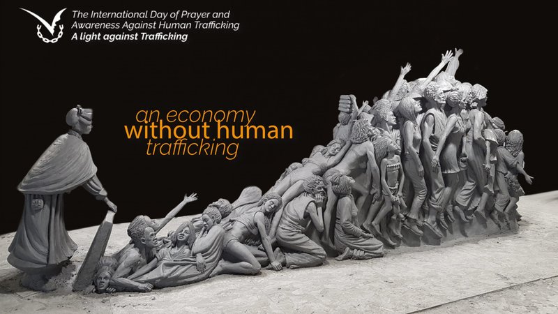 This is a poster for the global online International Day of Prayer and Awareness against Human Trafficking planned for Feb. 8, 2021, World Day of Prayer and Reflection against Trafficking. (CNS photo/courtesy preghieracontrotratta.org)