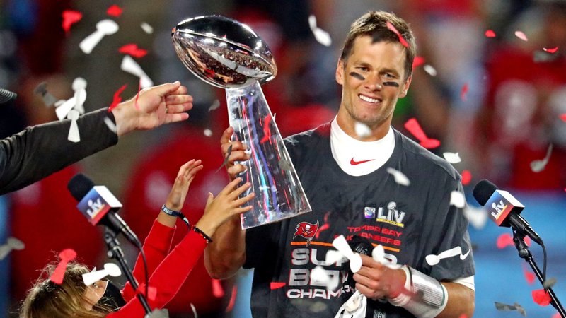 Tampa Bay Buccaneers quarterback Tom Brady celebrates with the Vince Lombardi Trophy after Tampa beat the Kansas City Chiefs in Super Bowl LV at Raymond James Stadium in Tampa, Fla., Feb. 7, 2021. (CNS photo/Mark J. Rebilas, USA TODAY Sports via Reuters)