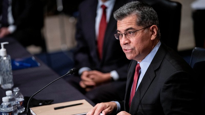 Xavier Becerra testifies during his confirmation hearing on Capitol Hill in Washington Feb. 23, 2021. (CNS photo/Sarah Silbiger, Pool via Reuters)
