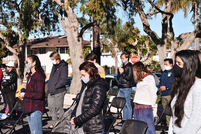 Participants gather at an outdoor prayer event at UC Santa Barbara’s St. Mark’s Catholic Center during the SEEK21 event held Feb. 4-7, 2021. (Photo courtesy of FOCUS)
