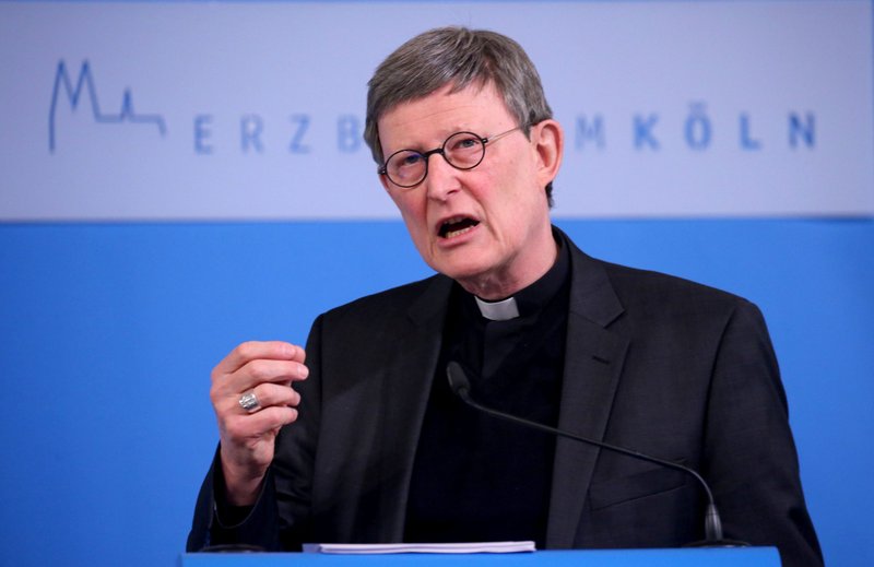 German Cardinal Rainer Maria Woelki of Cologne gestures during a news conference in Cologne March 23, 2021. The cardinal gave an update on the consequences and measures being taken after an independent report on the handling of abuse cases at the Cologne Archdiocese was released March 18. (CNS photo/Oliver Berg, pool via Reuters)