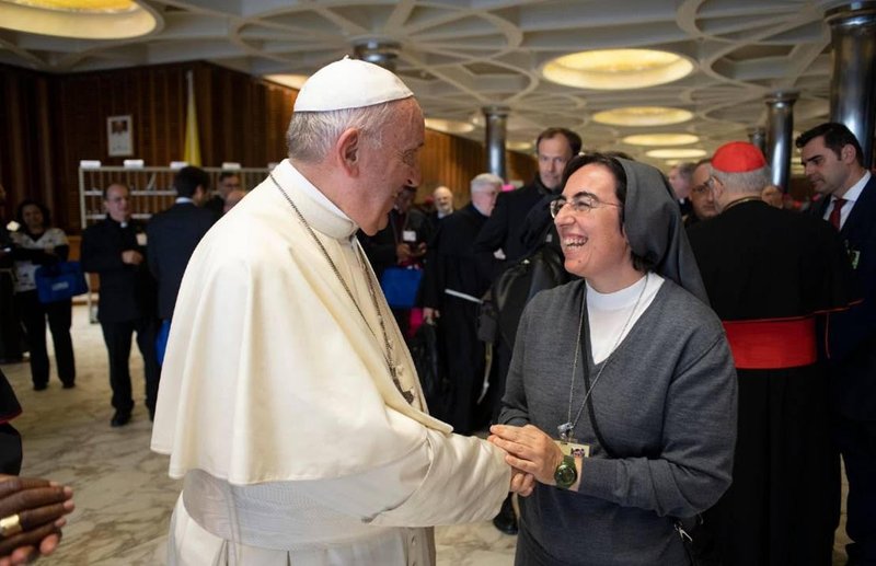 Pope Francis has named Salesian Sister Alessandra Smerilli as undersecretary for faith and development at the Dicastery for Promoting Integral Human Development. Sister Smerilli is pictured meeting the pope at the Vatican in an undated photo. (CNS photo/Vatican Media, courtesy Dicastery for Promoting Integral Human Development)