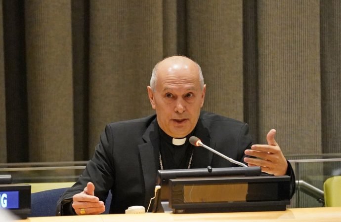 Archbishop Gabriele Caccia, the Vatican's permanent observer to the United Nations, speaks at the U.N. in New York City Jan. 27, 2020. (Gregory A. Shemitz/CNS)