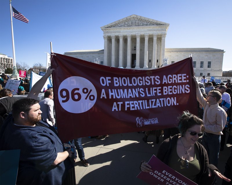 Pro-life demonstrators are seen near the U.S. Supreme Court in Washington March 4, 2020. (CNS photo/Tyler Orsburn)