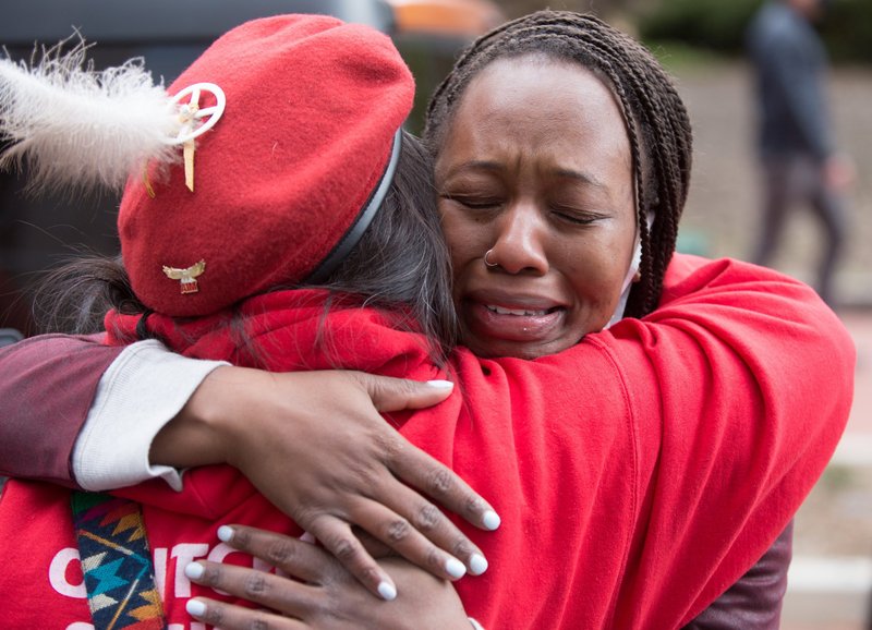 Nakami Green of Minneapolis reacts April 20, 2021, after former Minneapolis police officer Derek Chauvin was found guilty of second-degree unintentional murder, third-degree murder and second-degree manslaughter in the death of George Floyd. "I'm feeling a lot of hope, I'm feeling a lot of relief from the grief I've been feeling the last few weeks," she said. "This (verdict) means a lot to me, knowing our voices have been heard." (CNS photo/Dave Hrbacek, The Catholic Spirit)