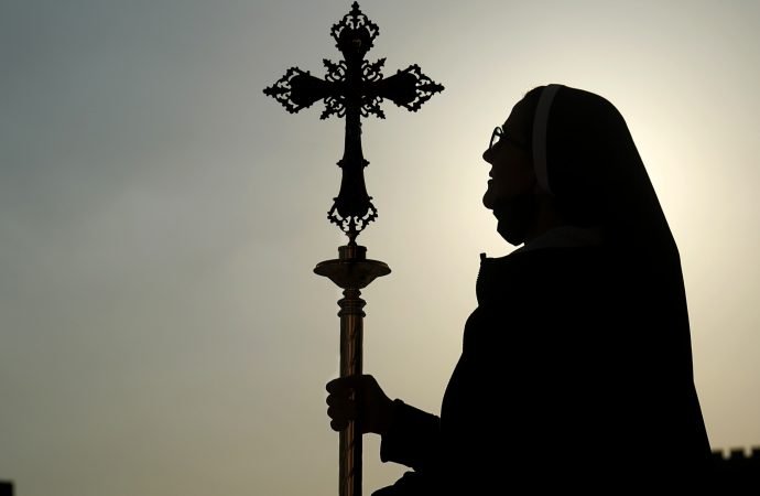 An Iraqi Christian is shown during preparations before Pope Francis visit at the main stadium in Irbil, Iraq, Saturday, March 6, 2021. (Hadi Mizban/AP via Crux)