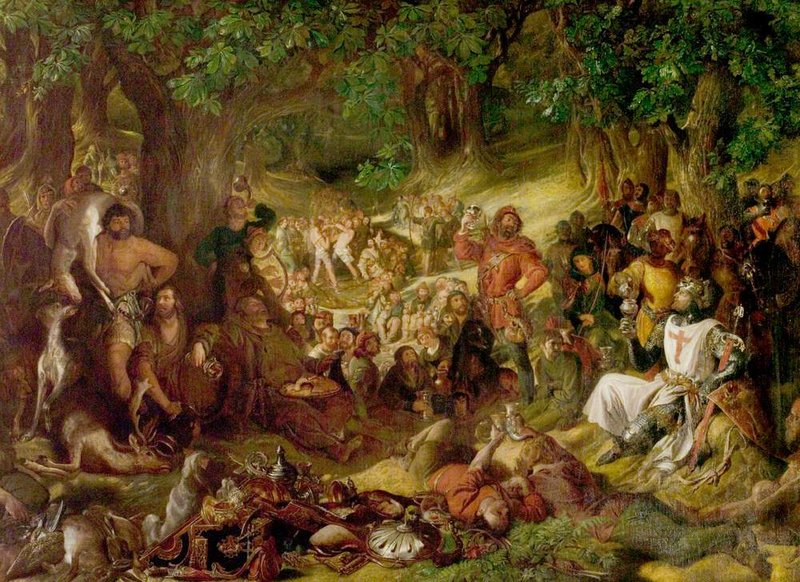 “Robin Hood and His Merry Men Entertaining Richard the Lionheart in Sherwood Forest,” Daniel Maclise (1806-1870), Notthingham City Museums & Galleries. (Art UK)