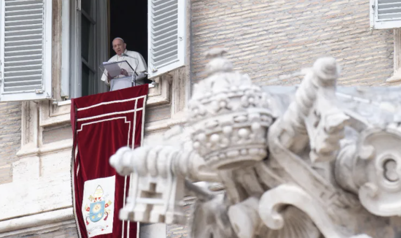 Pope Francis delivers a Regina Coeli address in the library of the Apostolic Palace. (Vatican Media)
