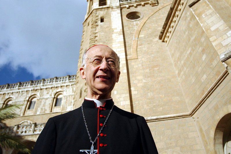 Italian Cardinal Camillo Ruini stands in the courtyard of Notre Dame Center in Jerusalem April 23, 2004 during his visit to the Holy Land for an Italian-sponsored peace run. Cardinal Ruini is papal vicar of Rome and president of the Italian bishops' conference. (CNS photo by Debbie Hill)