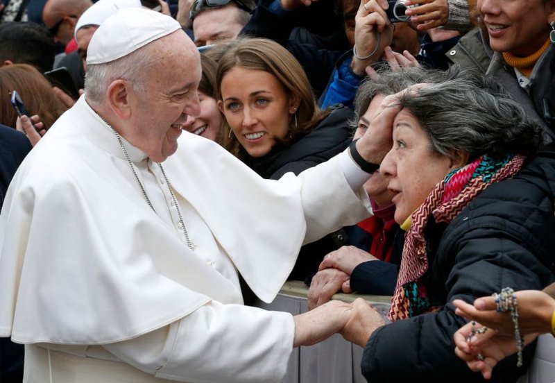Pope Francis greets the crowd during his general audience in St. Peter's Square at the Vatican Feb. 26, 2020. (CNS/Paul Haring)