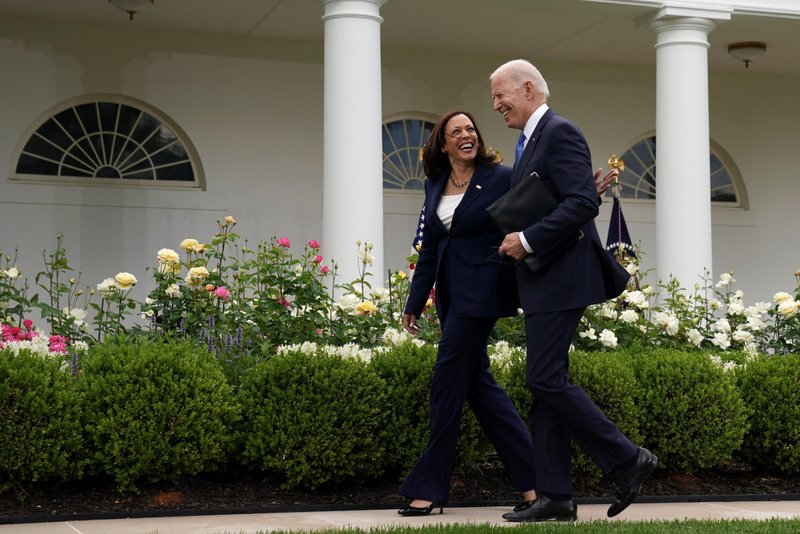 President Joe Biden and Vice President Kamala Harris leave the Rose Garden of the White House in Washington May 13, 2021. (CNS photo/Kevin Lamarque, Reuters)
